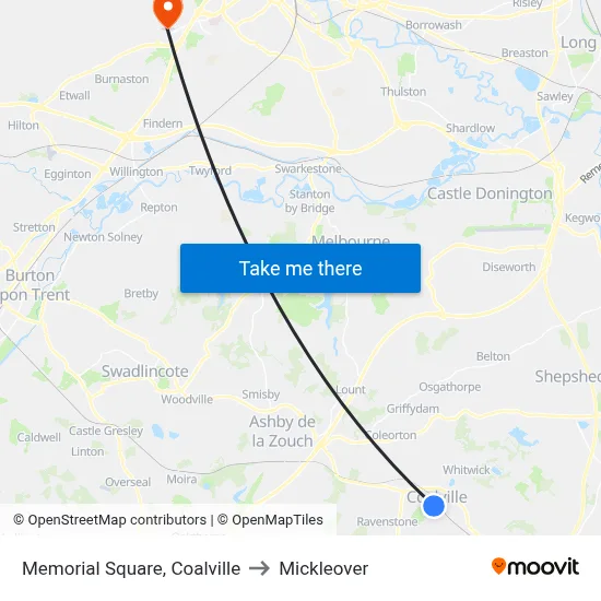 Memorial Square, Coalville to Mickleover map