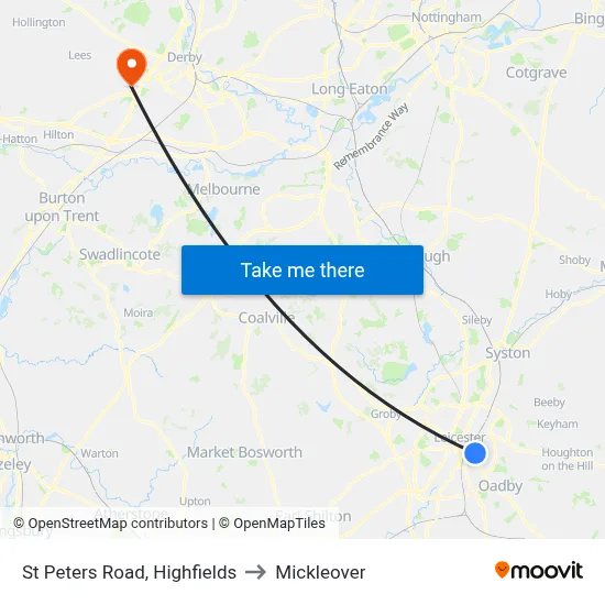 St Peters Road, Highfields to Mickleover map