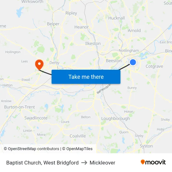 Baptist Church, West Bridgford to Mickleover map