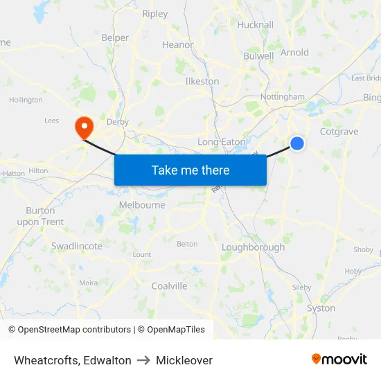 Wheatcrofts, Edwalton to Mickleover map