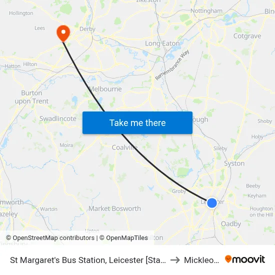 St Margaret's Bus Station, Leicester [Stand Sc] to Mickleover map
