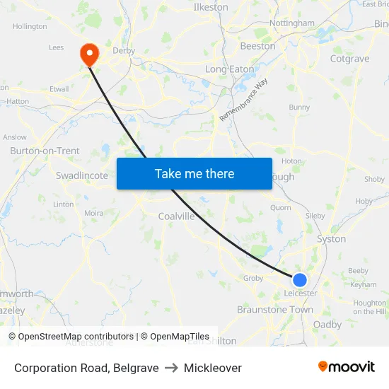 Corporation Road, Belgrave to Mickleover map
