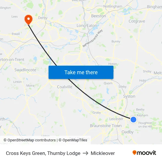 Cross Keys Green, Thurnby Lodge to Mickleover map