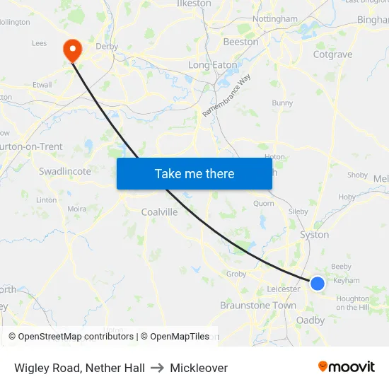 Wigley Road, Nether Hall to Mickleover map