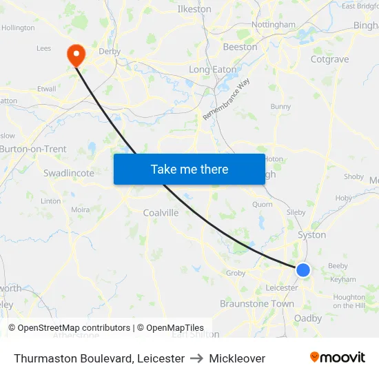 Thurmaston Boulevard, Leicester to Mickleover map