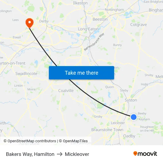 Bakers Way, Hamilton to Mickleover map