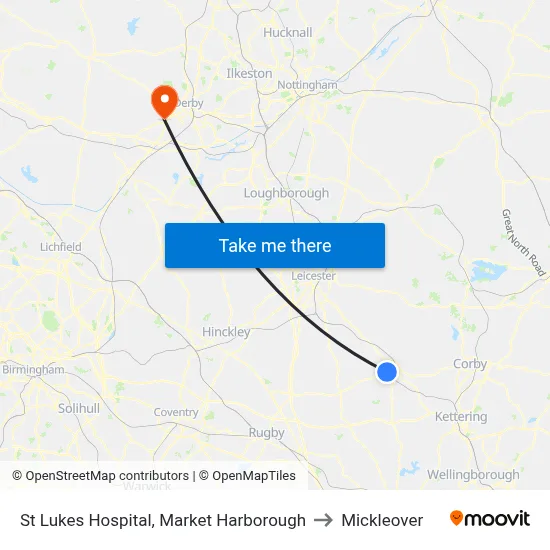 St Lukes Hospital, Market Harborough to Mickleover map