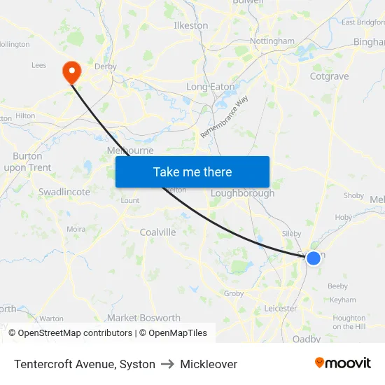 Tentercroft Avenue, Syston to Mickleover map