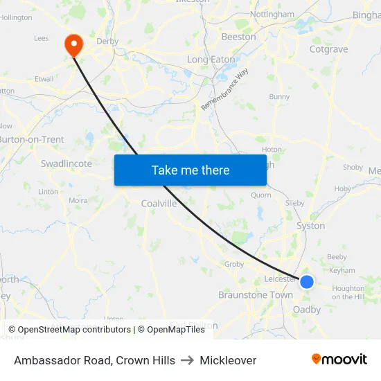 Ambassador Road, Crown Hills to Mickleover map