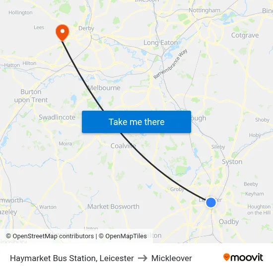Haymarket Bus Station, Leicester to Mickleover map