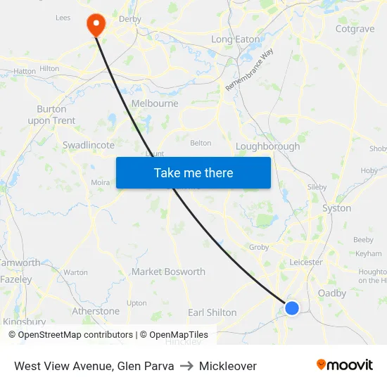 West View Avenue, Glen Parva to Mickleover map