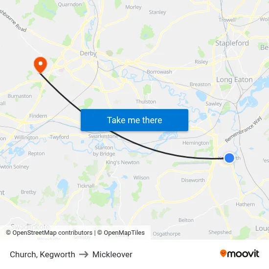 Church, Kegworth to Mickleover map