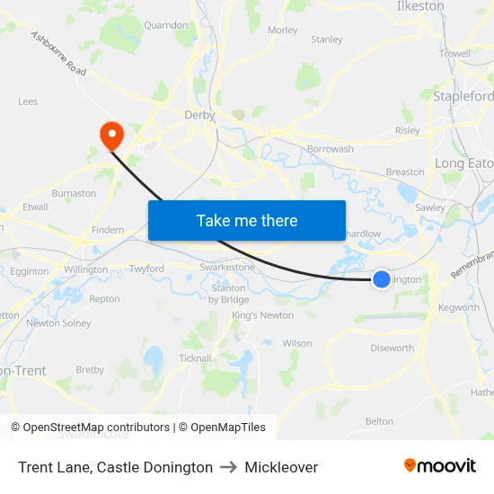 Trent Lane, Castle Donington to Mickleover map