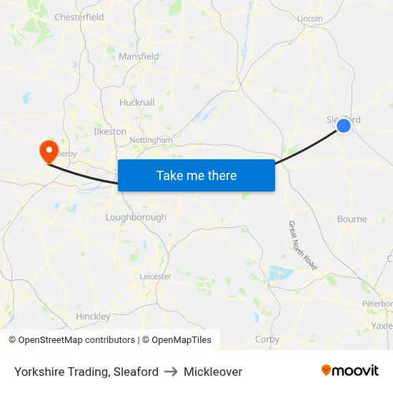 Yorkshire Trading, Sleaford to Mickleover map
