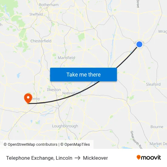 Telephone Exchange, Lincoln to Mickleover map