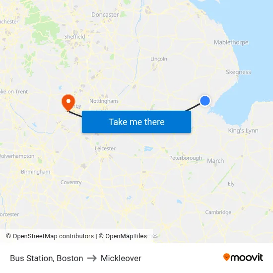 Bus Station, Boston to Mickleover map