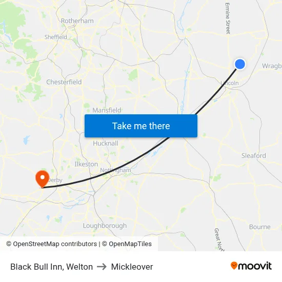 Black Bull Inn, Welton to Mickleover map