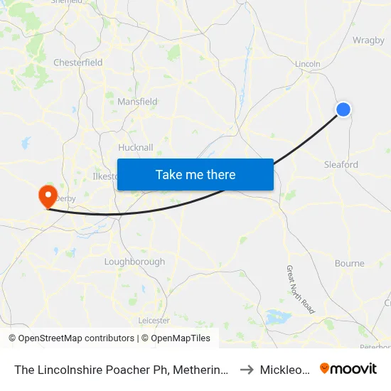 The Lincolnshire Poacher Ph, Metheringham to Mickleover map