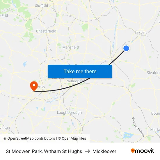 St Modwen Park, Witham St Hughs to Mickleover map