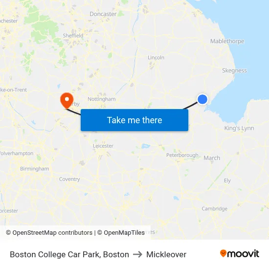 Boston College Car Park, Boston to Mickleover map