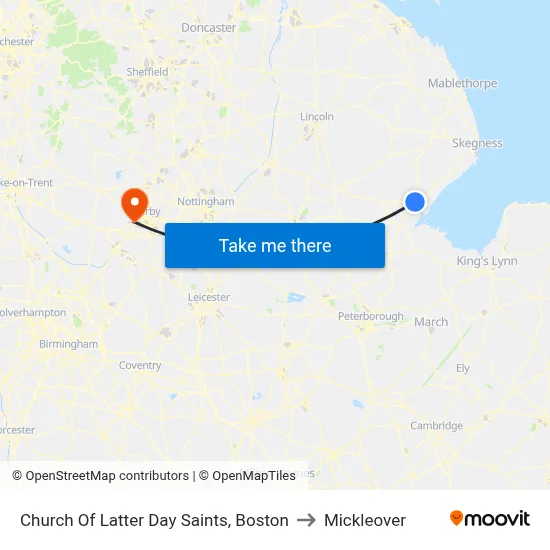 Church Of Latter Day Saints, Boston to Mickleover map