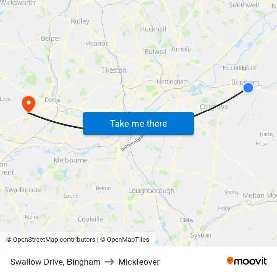 Swallow Drive, Bingham to Mickleover map