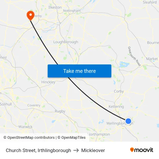 Church Street, Irthlingborough to Mickleover map