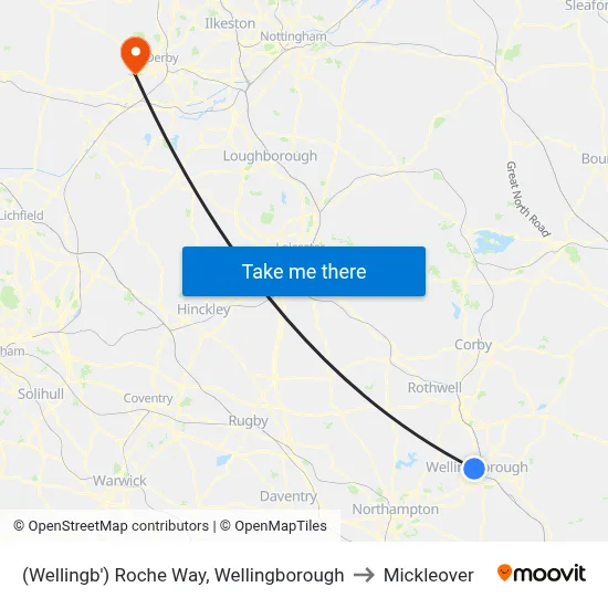 (Wellingb') Roche Way, Wellingborough to Mickleover map
