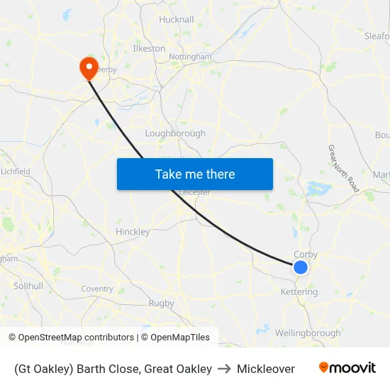 (Gt Oakley) Barth Close, Great Oakley to Mickleover map