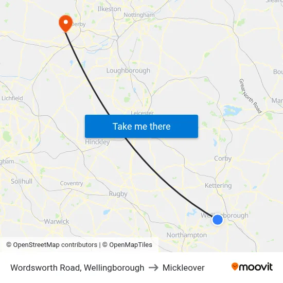 Wordsworth Road, Wellingborough to Mickleover map