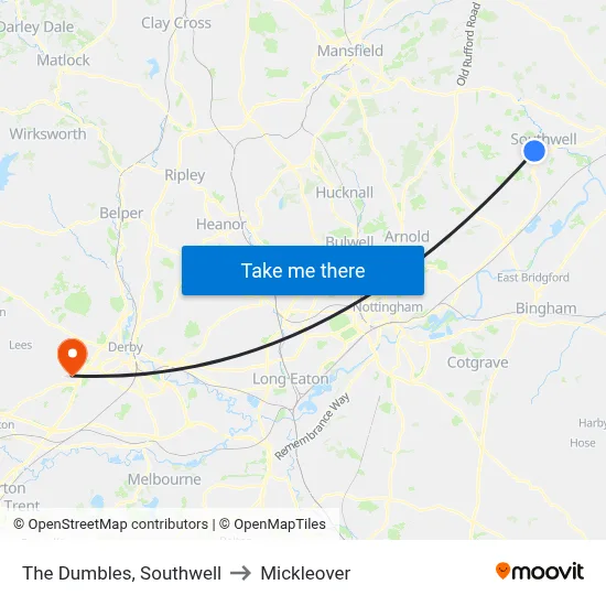 The Dumbles, Southwell to Mickleover map