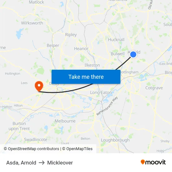 Asda, Arnold to Mickleover map