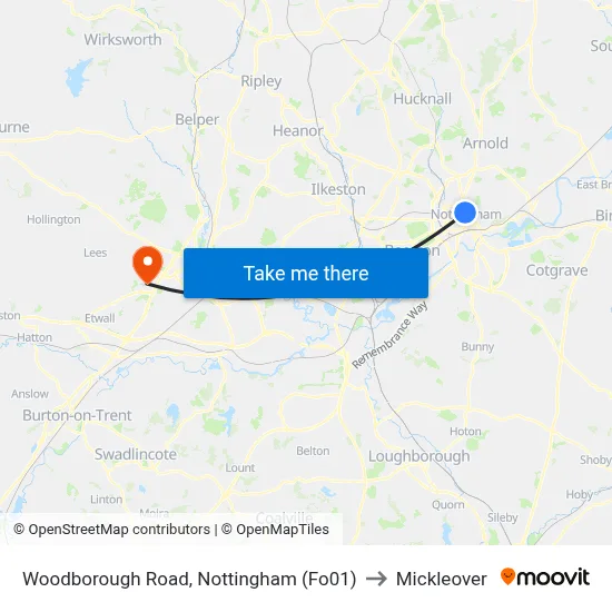 Woodborough Road, Nottingham (Fo01) to Mickleover map