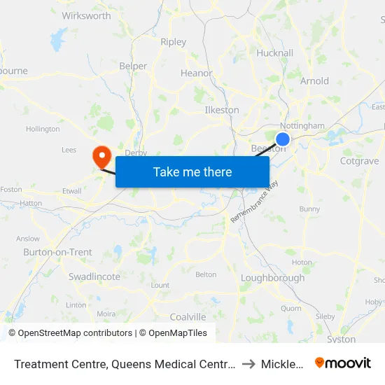 Treatment Centre, Queens Medical Centre (Qm20) to Mickleover map