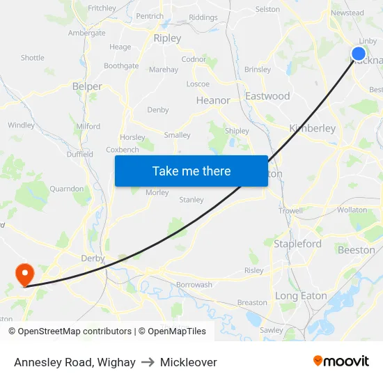 Annesley Road, Wighay to Mickleover map