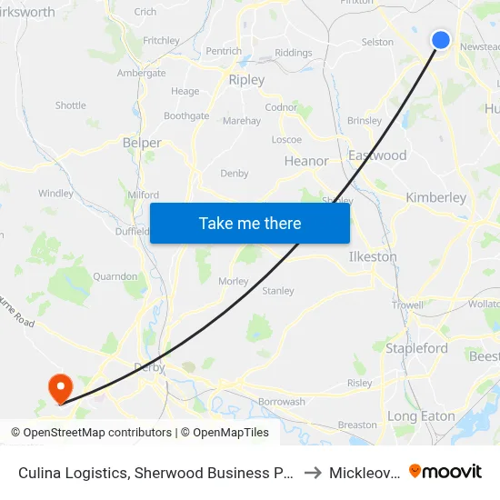 Culina Logistics, Sherwood Business Park to Mickleover map