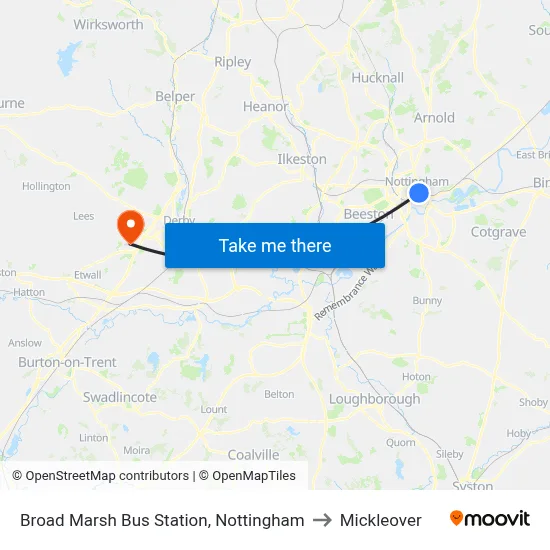 Broad Marsh Bus Station, Nottingham to Mickleover map