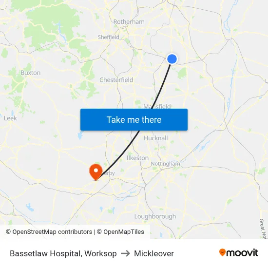 Bassetlaw Hospital, Worksop to Mickleover map