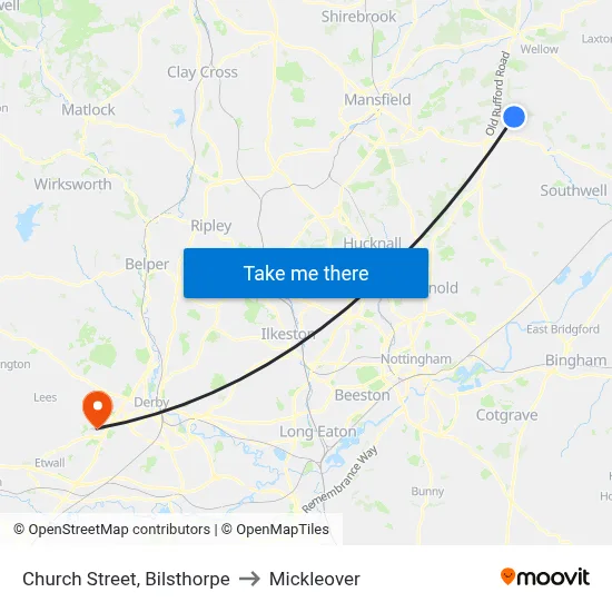 Church Street, Bilsthorpe to Mickleover map