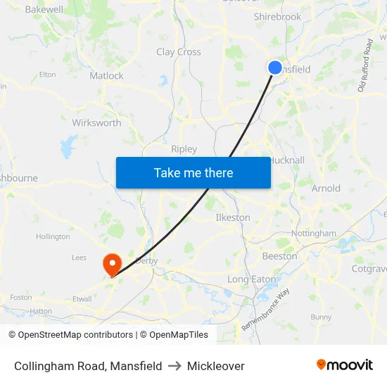 Collingham Road, Mansfield to Mickleover map