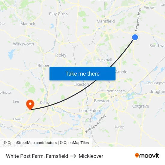 White Post Farm, Farnsfield to Mickleover map