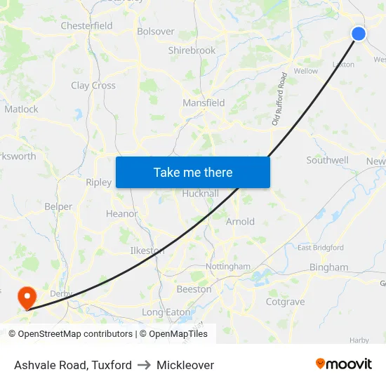 Ashvale Road, Tuxford to Mickleover map