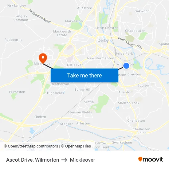 Ascot Drive, Wilmorton to Mickleover map