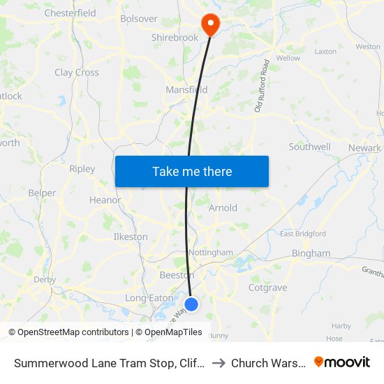 Summerwood Lane Tram Stop, Clifton to Church Warsop map