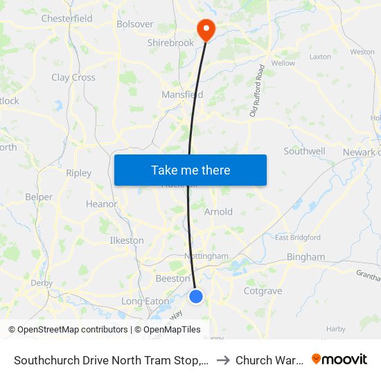 Southchurch Drive North Tram Stop, Clifton to Church Warsop map