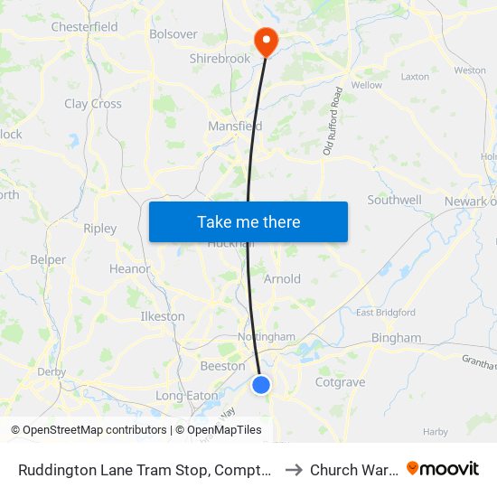 Ruddington Lane Tram Stop, Compton Acres to Church Warsop map