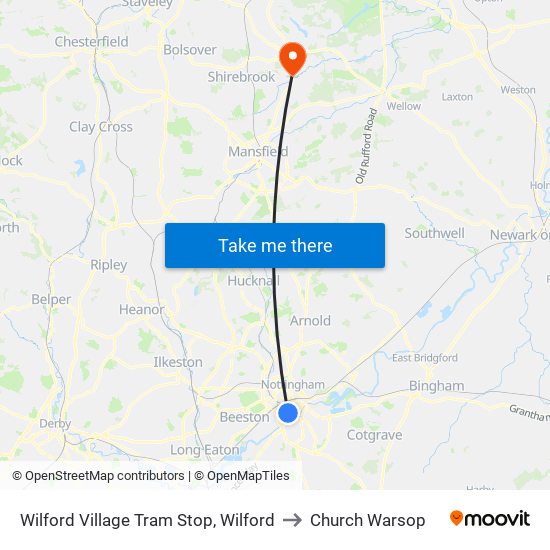 Wilford Village Tram Stop, Wilford to Church Warsop map