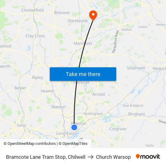 Bramcote Lane Tram Stop, Chilwell to Church Warsop map