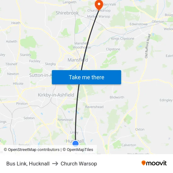 Bus Link, Hucknall to Church Warsop map