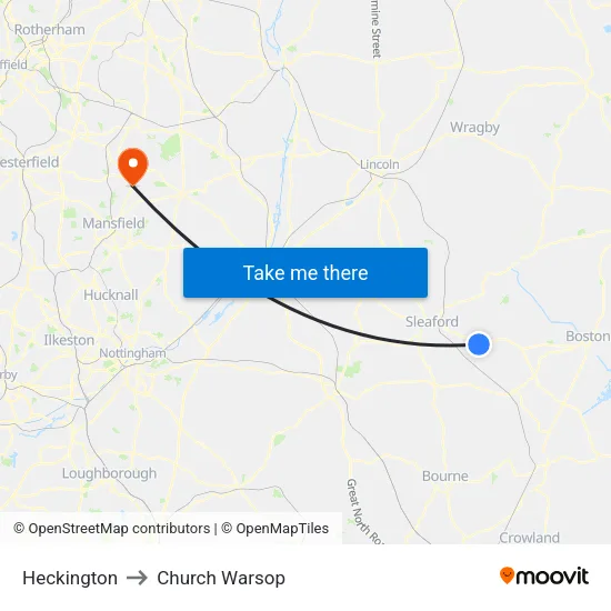 Heckington to Church Warsop map
